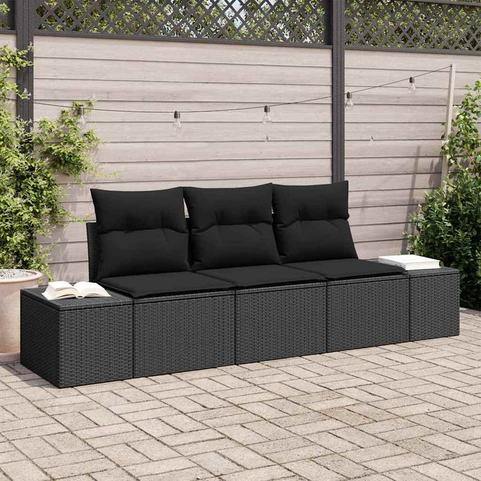 Set Divano da Giardino con archiviazione 3 pz-Sofa da Giardino-Divanetto da esterno Nero polyrattan