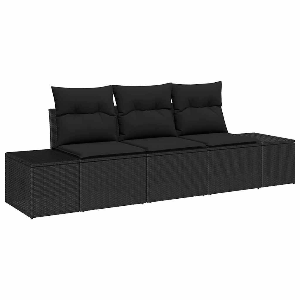 Set Divano da Giardino con archiviazione 3 pz-Sofa da Giardino-Divanetto da esterno Nero polyrattan