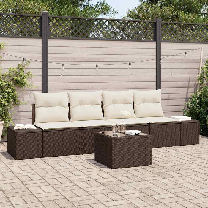 Set Divano da Giardino 5 pcs Marrone e Crema 55 x 55 x 37 cm 3355597