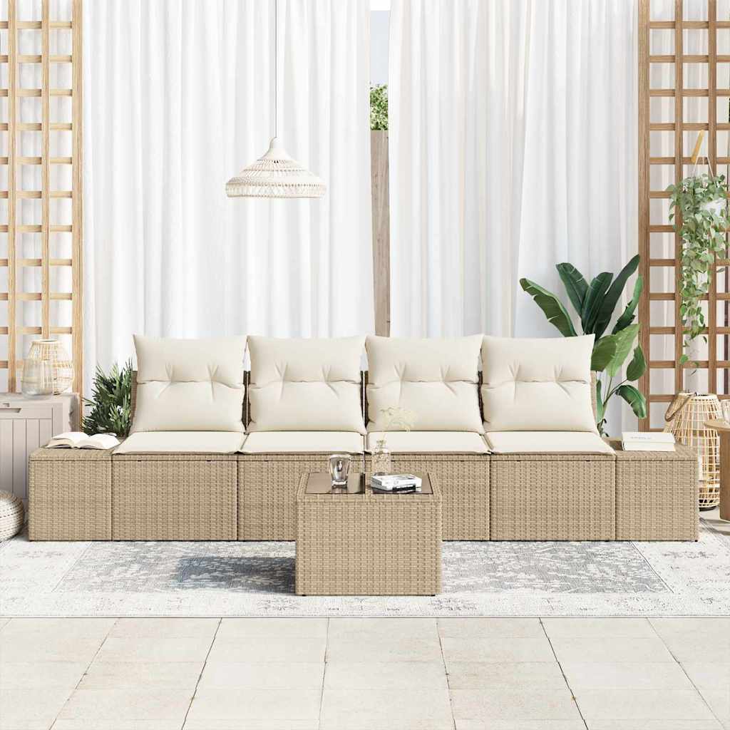 Set Divano da Giardino 5 pcs Beige e Crema 55 x 55 x 37 cm 3355600