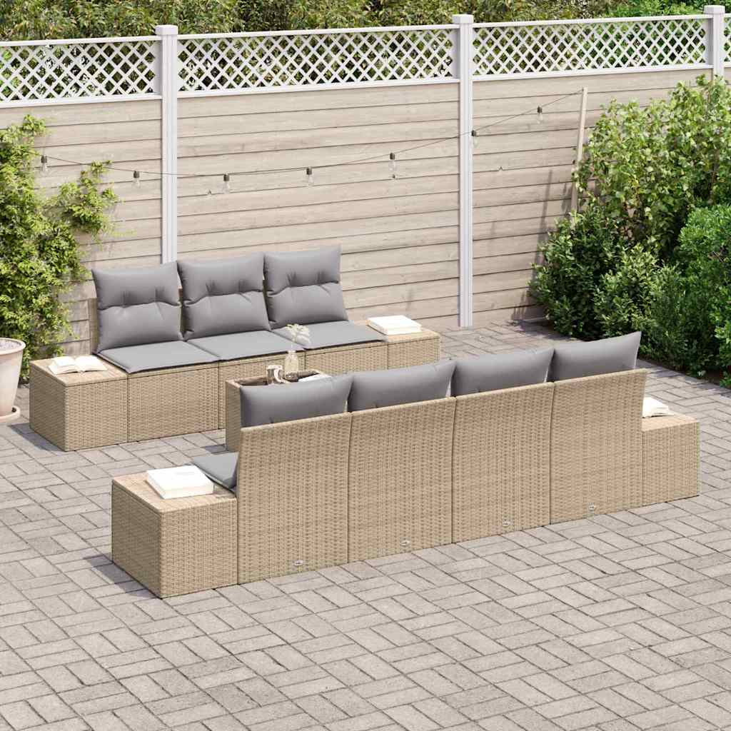Set di divani da giardino da 8 pezzi con cuscini in rattan sintetico beige 3355639