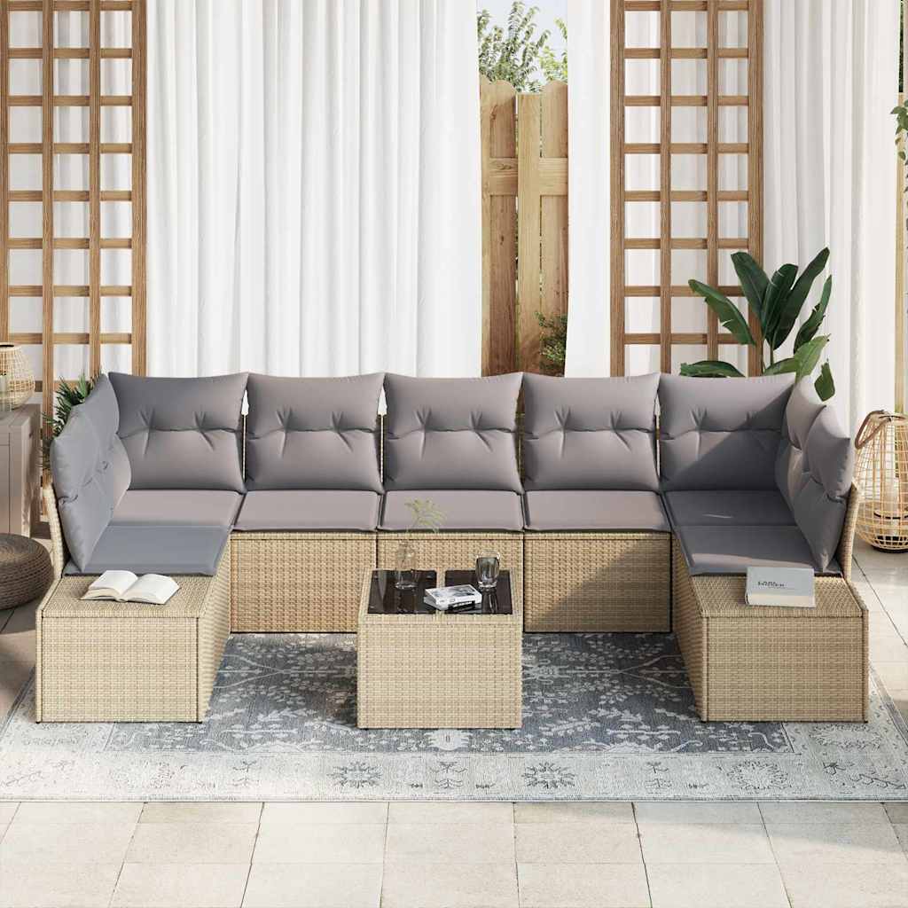 Set di divani da giardino da 8 pezzi con cuscini beige in polyrattan 3355649