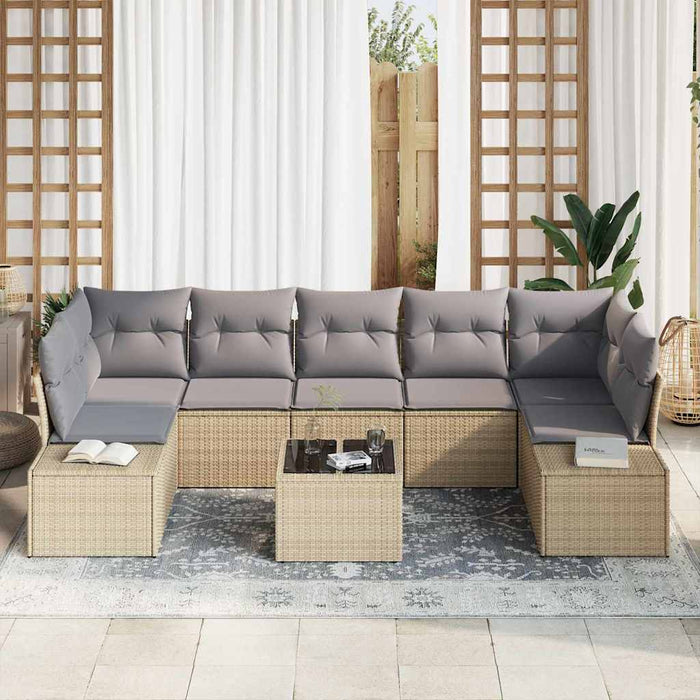 Set di divani da giardino da 8 pezzi con cuscini beige in polyrattan 3355649