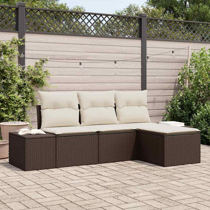 Set Divano da Giardino 4 pz-Sofa da Giardino-Divanetto da esterno Marrone e Crema polyrattan 165351