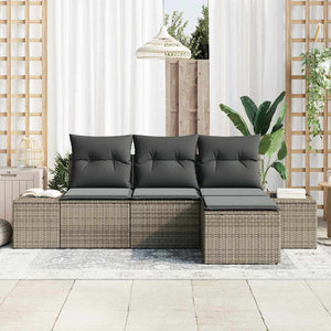 Set Divano da Giardino con cuscino 4 pz-Sofa da Giardino-Divanetto da esterno Grigio polyrattan 195081