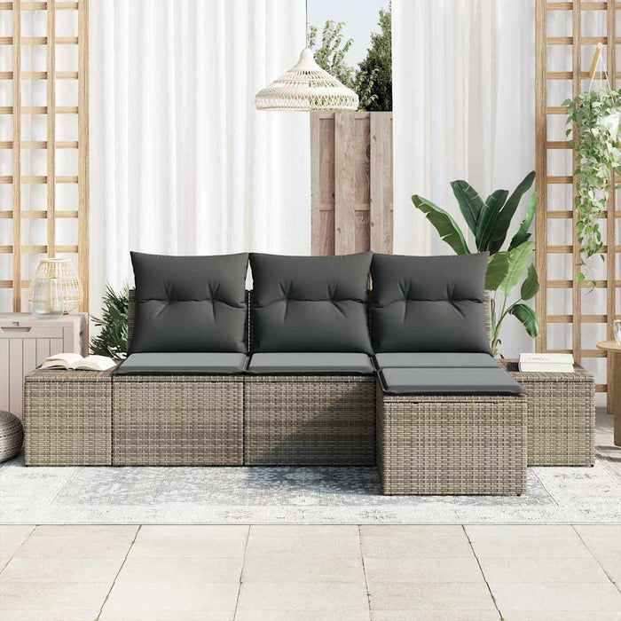 Set Divano da Giardino con cuscino 4 pz-Sofa da Giardino-Divanetto da esterno Grigio polyrattan 195081