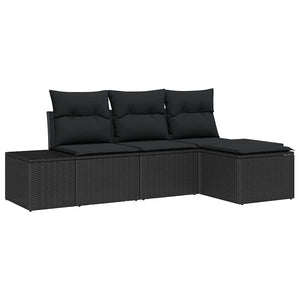 Set Divano da Giardino con cuscino con archiviazione 4 pz-Sofa da Giardino-Divanetto da esterno Nero 168079