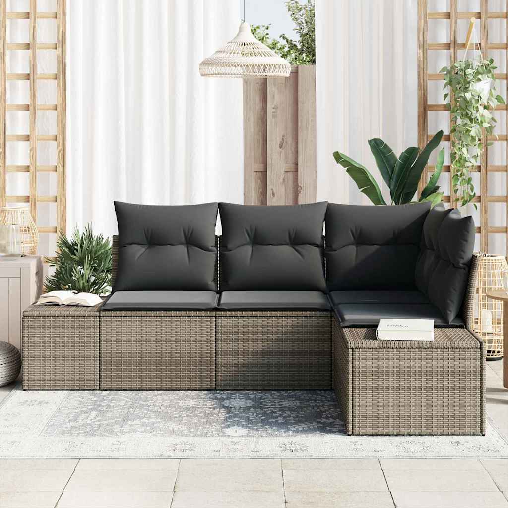 Set da Giardino  in 4 Pezzi con Cuscini in Rattan Sintetico Grigio 3355708