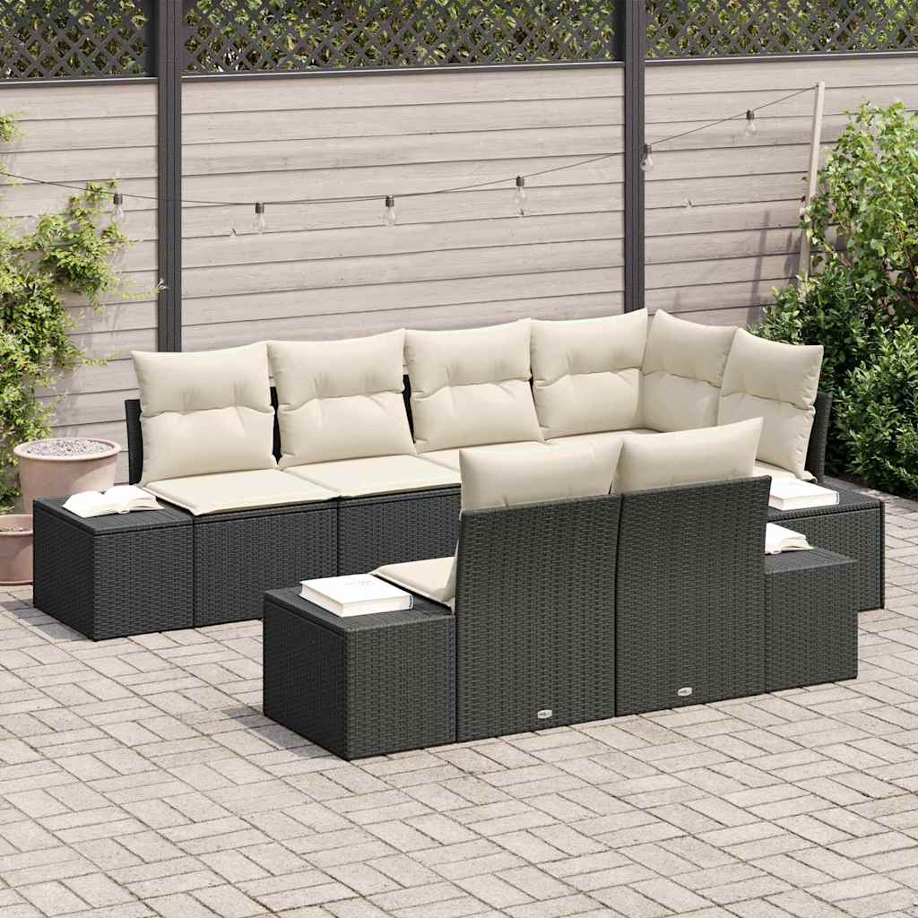 Set di divani da giardino 7 pezzi con cuscini neri in polirattan 3355766
