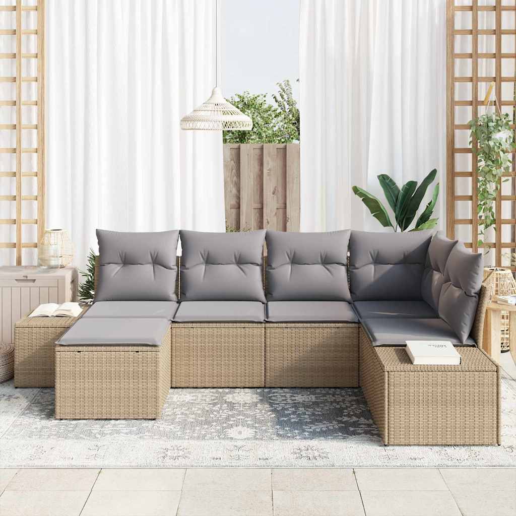 Set di divano da giardino  a 6 pezzi con cuscini in rattan polietilene beige 3355799