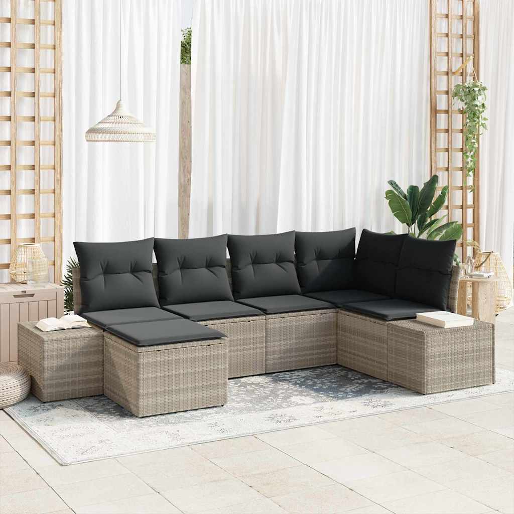 Set divano da giardino a 6 pezzi con cuscini in rattan sintetico grigio chiaro 3355801