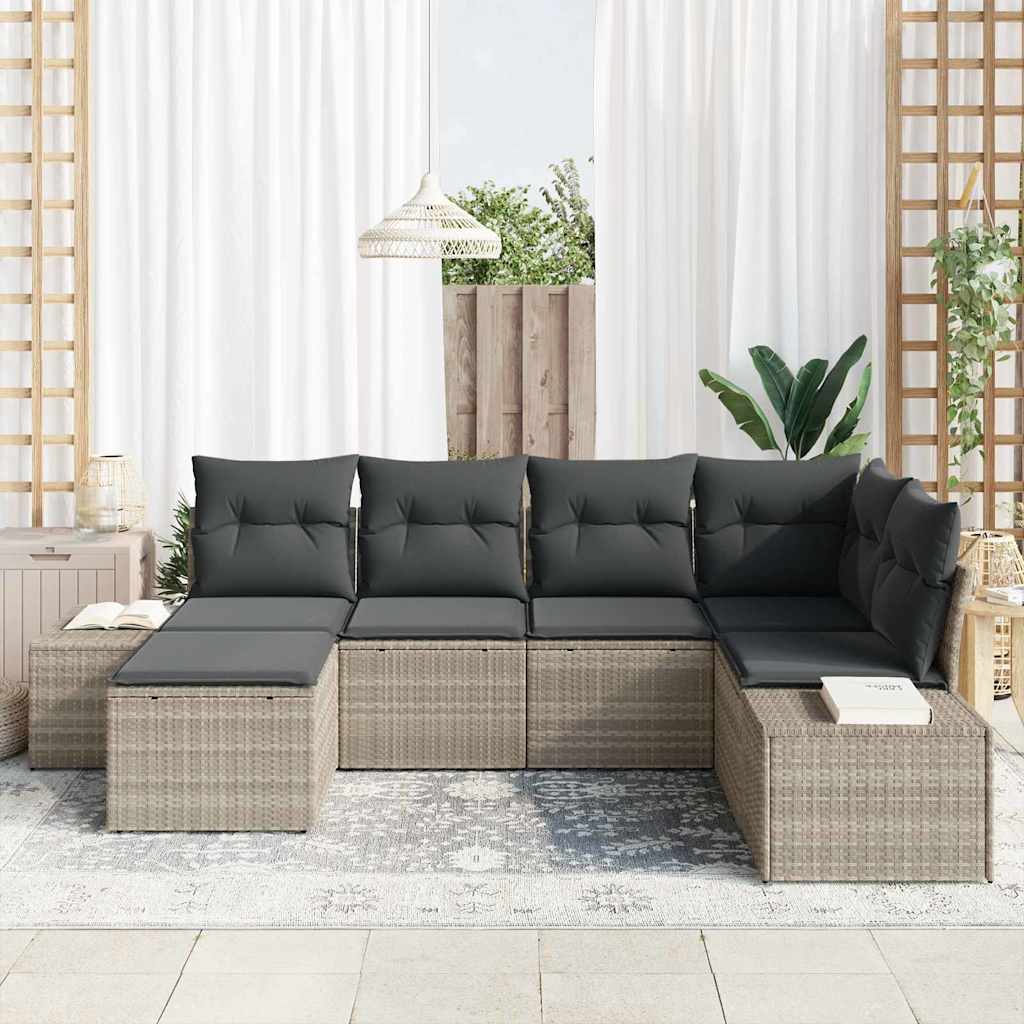 Set divano da giardino a 6 pezzi con cuscini in rattan sintetico grigio chiaro 3355801