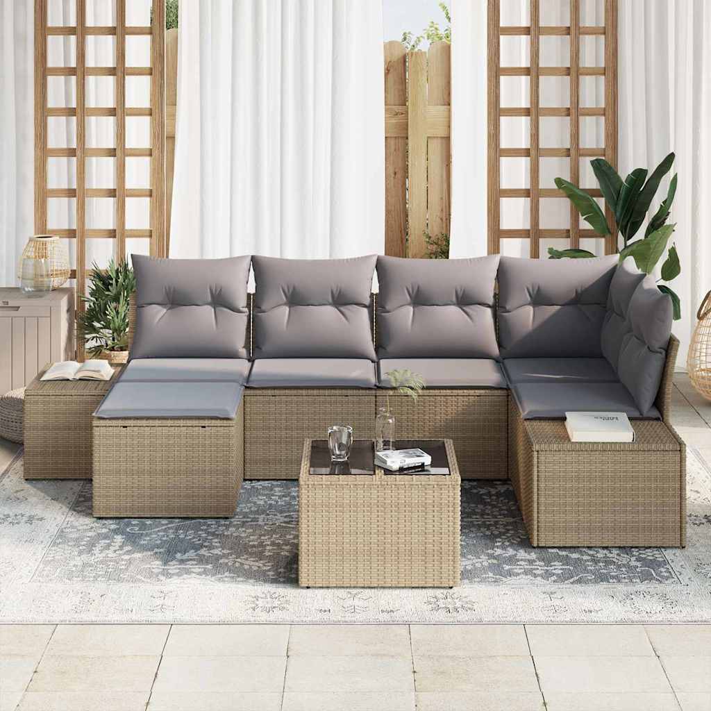 Set da giardino di 7 pezzi con cuscini neri in poli rattan. 3355809