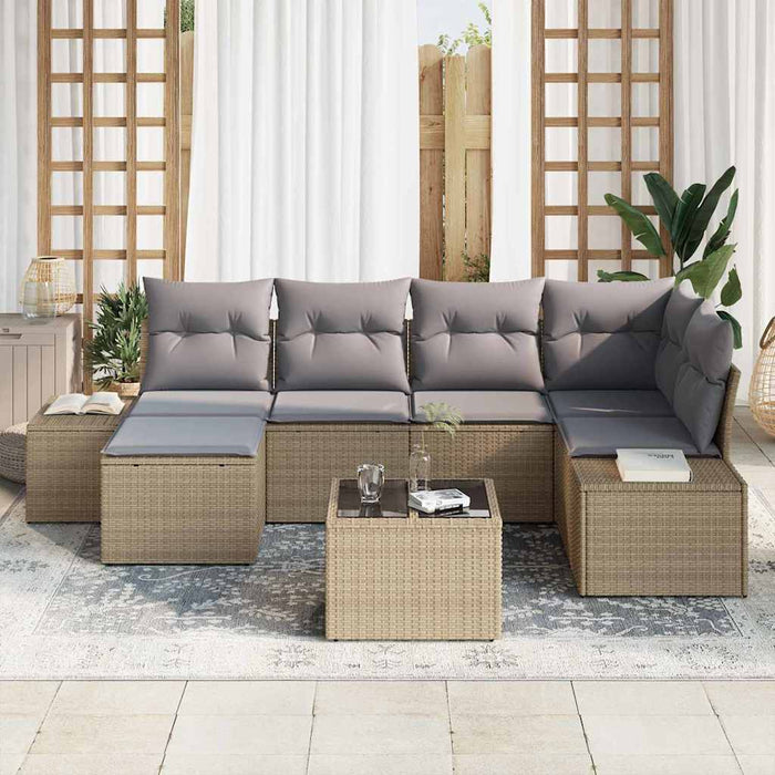 Set da giardino di 7 pezzi con cuscini neri in poli rattan. 3355809