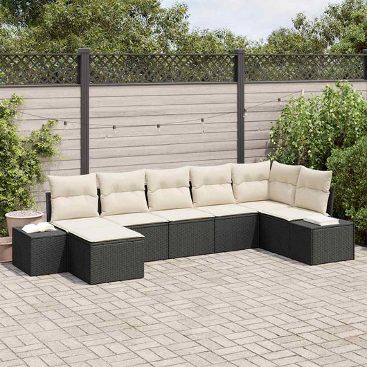 Set Divano da Giardino con cuscino 7 pcs Nero Rattan in PE 3355816