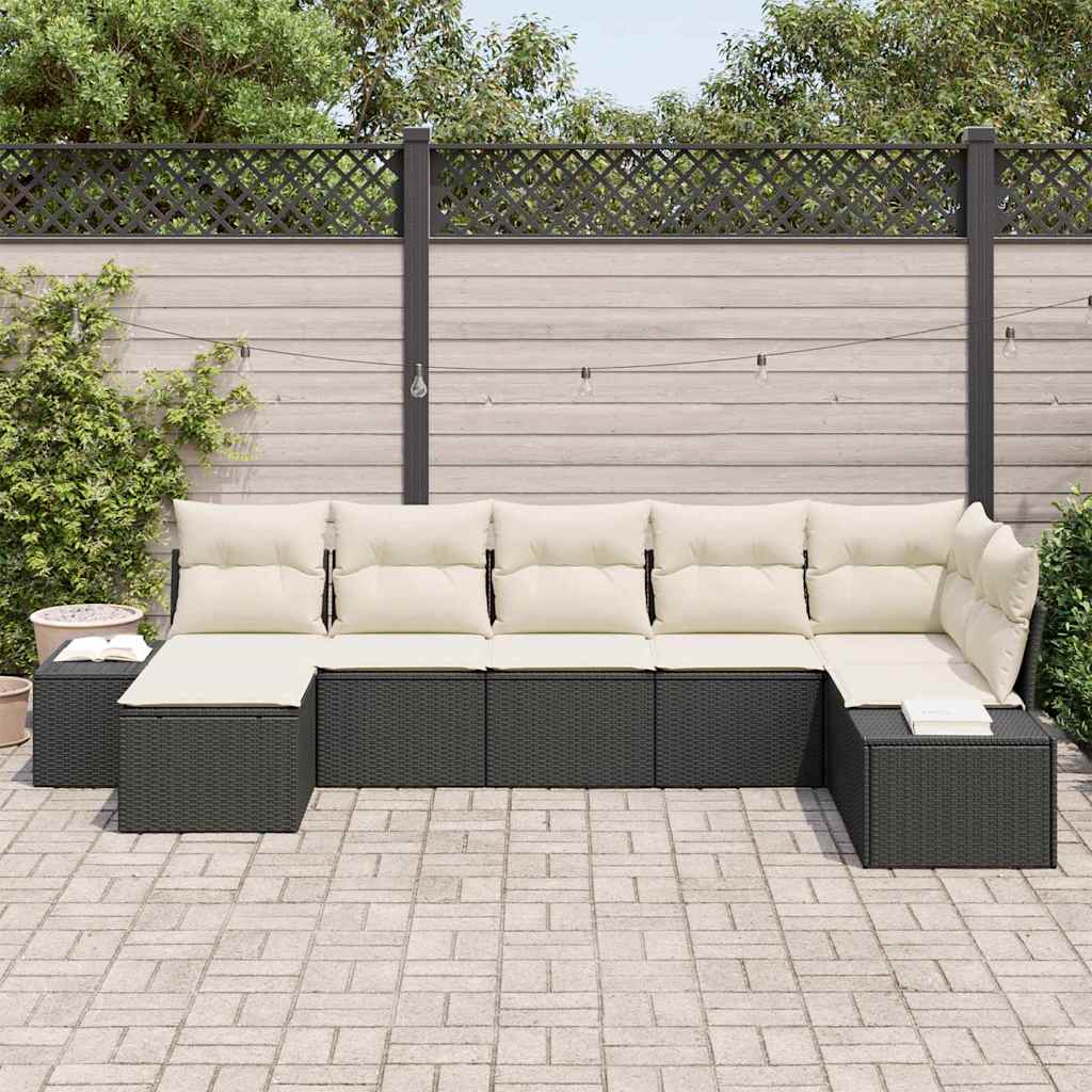 Set Divano da Giardino con cuscino 7 pcs Nero Rattan in PE 3355816