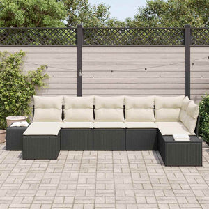 vidaXL Set Divano da Giardino con cuscino 7 pcs Nero Poly Rattan