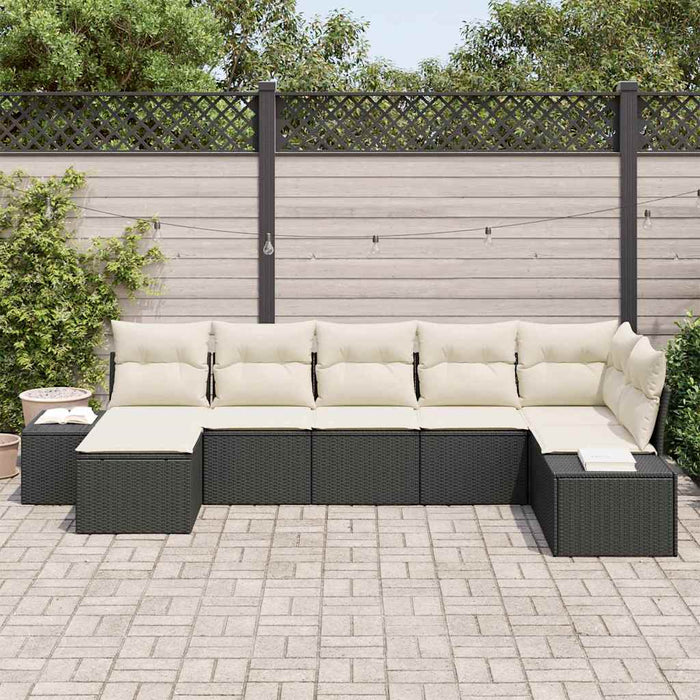 vidaXL Set Divano da Giardino con cuscino 7 pcs Nero Poly Rattan