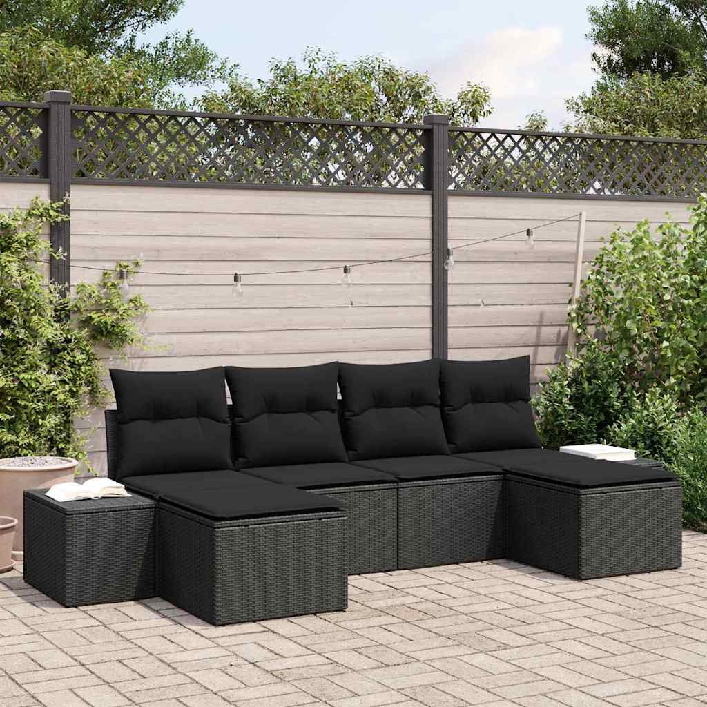 Set Divano da Giardino 6 pcs Nero 184 x 62 x 85 cm Poly Rattan 3355842