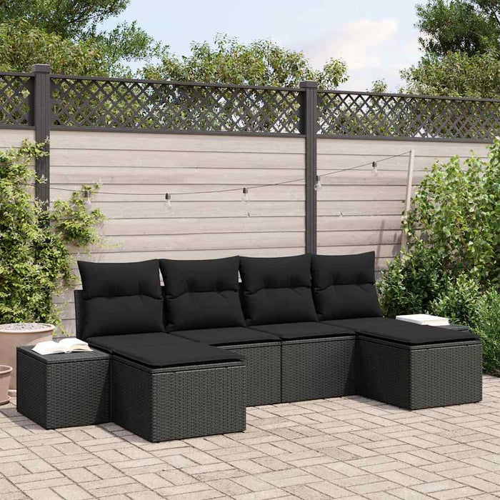 Set Divano da Giardino 6 pcs Nero 184 x 62 x 85 cm Poly Rattan 3355842