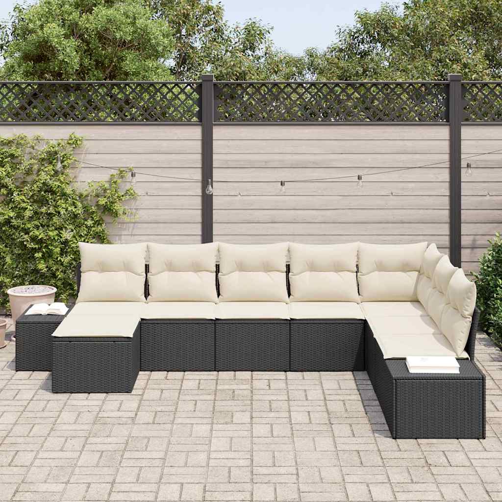 Set di divani da giardino da 8 pezzi con cuscini in rattan sintetico nero 3355846