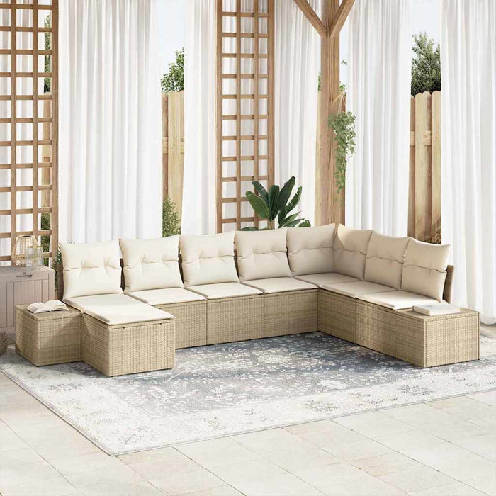 Set da giardino 8 pezzi  con cuscini beige in rattan polietilene. 3355850