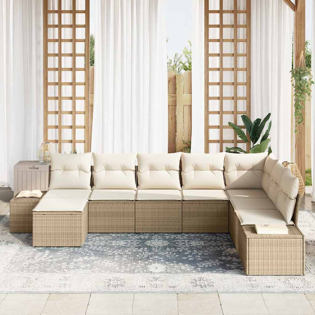 Set da giardino 8 pezzi  con cuscini beige in rattan polietilene. 3355850