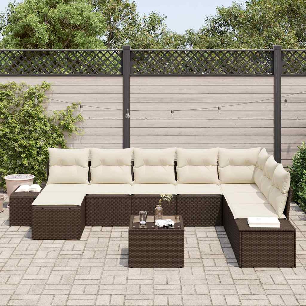 Set di Divani da Giardino  8 Pezzi con Cuscini in Rattan e Poliestere Grigio 3355857