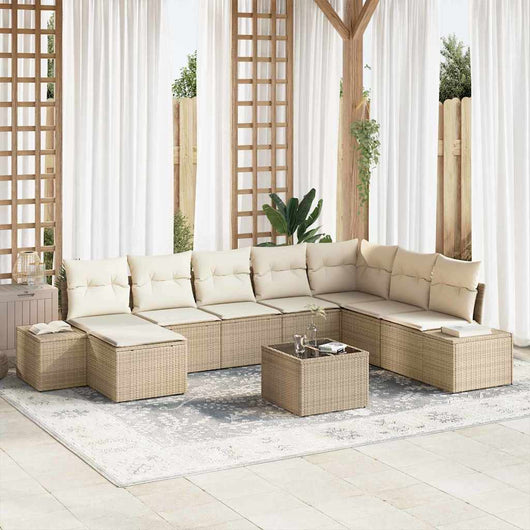 Set di divani da giardino 9 pezzi con cuscini in rattan poliestere marrone 3355860