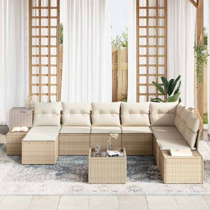 Set di divani da giardino 9 pezzi con cuscini in rattan poliestere marrone 3355860