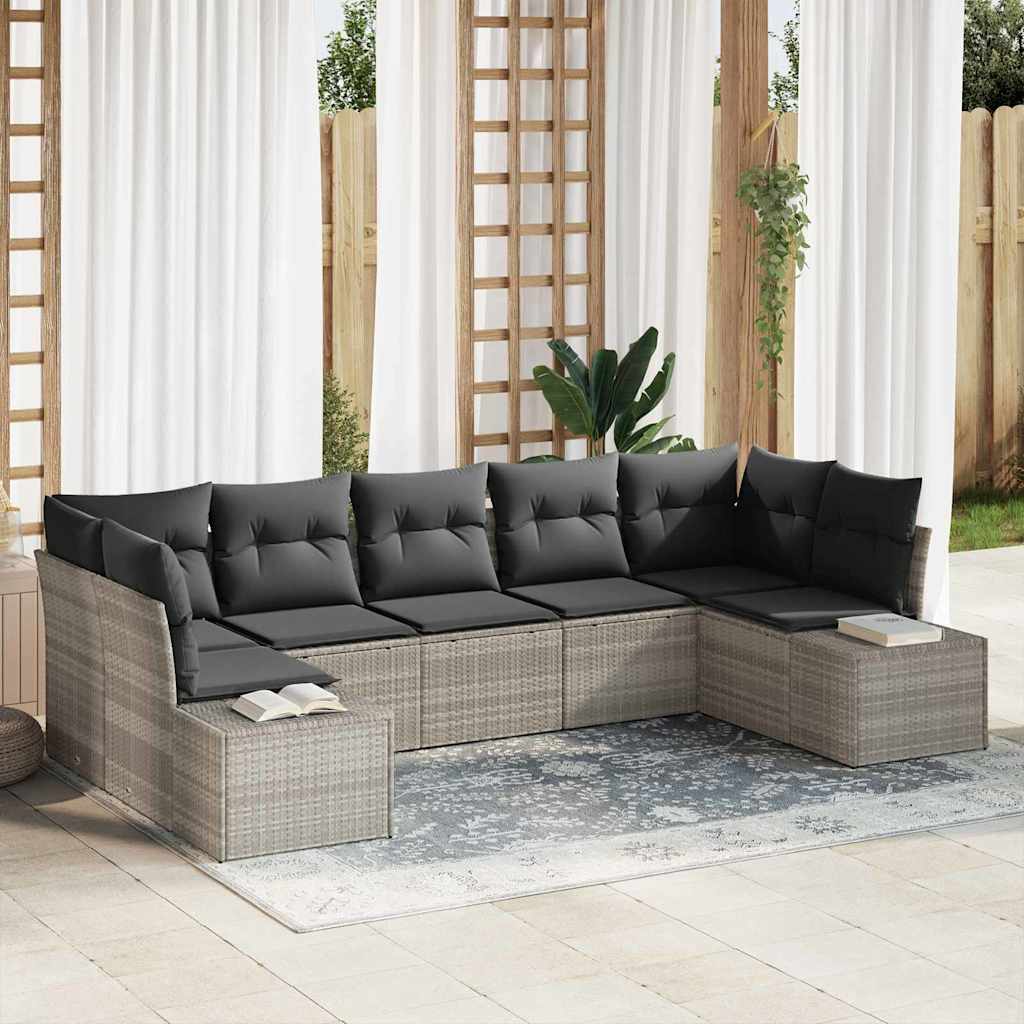 Set da giardino 7 pezzi  con cuscini grigio chiaro in rattan sintetico 3355881