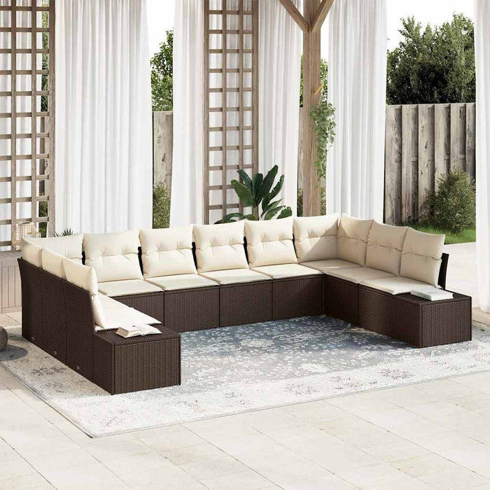Set giardino 10 pezzi con cuscini in rattan marrone 3355907