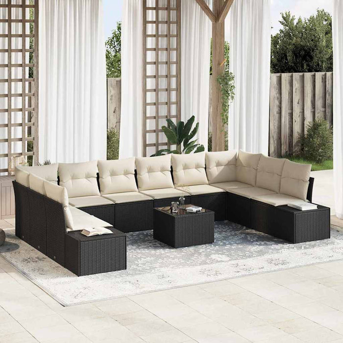 Set Divano da Giardino 11 pcs Nero e crema 344 x 209 x 85 cm 3355916