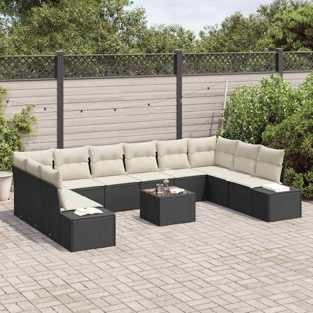 Set Divano da Giardino 11 pcs Nero e crema 344 x 209 x 85 cm 3355916