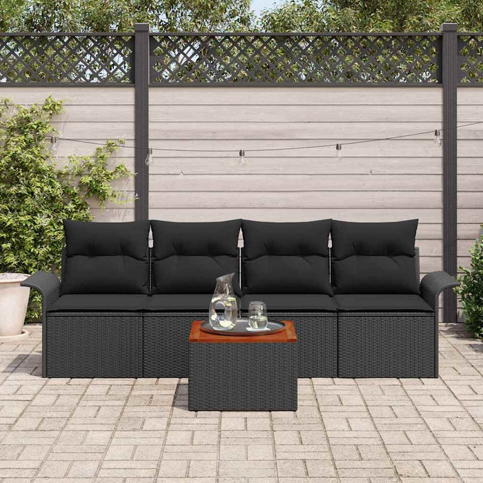 Set giardino 5 pezzi  con cuscini in rattan nero e legno di acacia 3355930