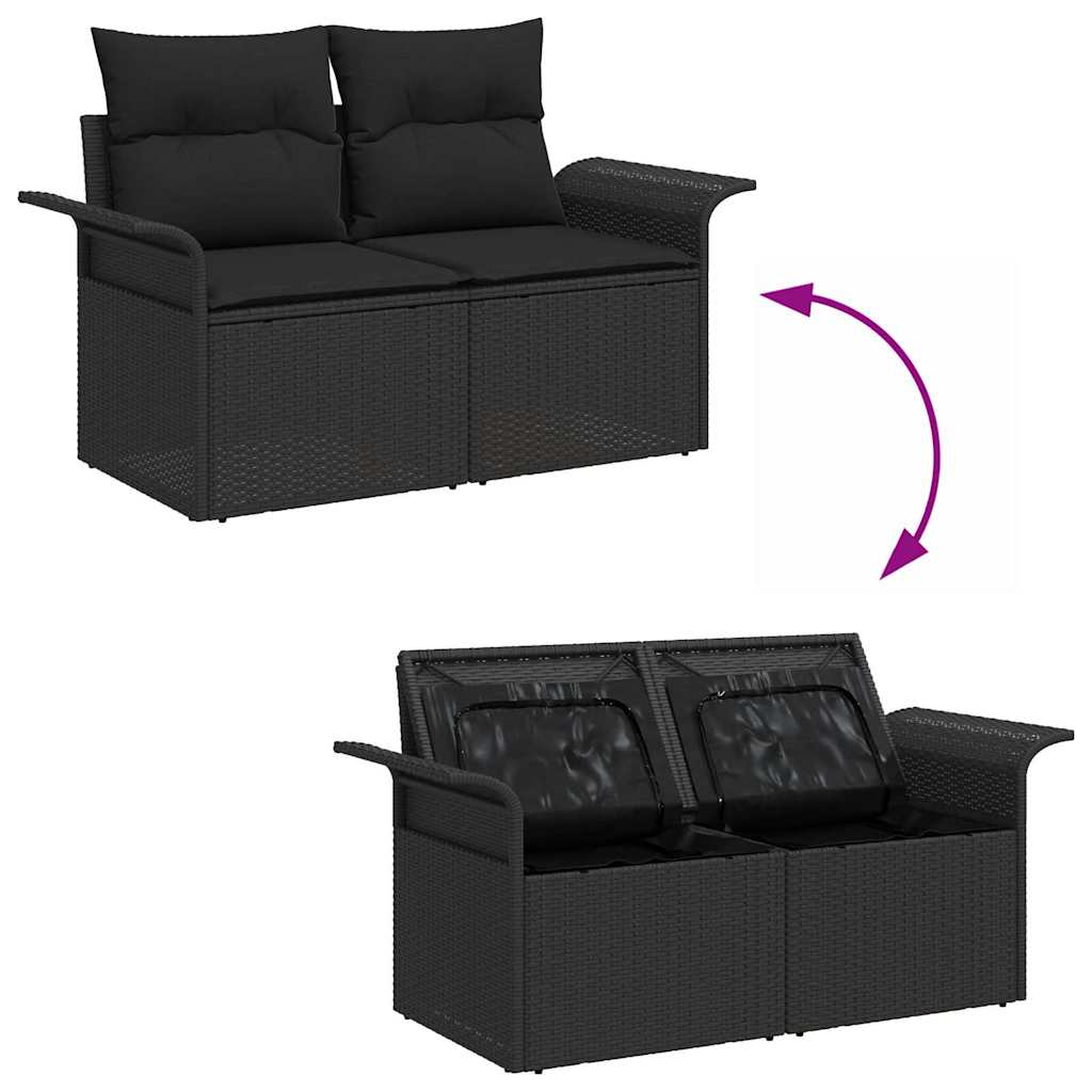 Set giardino 5 pezzi  con cuscini in rattan nero e legno di acacia 3355930