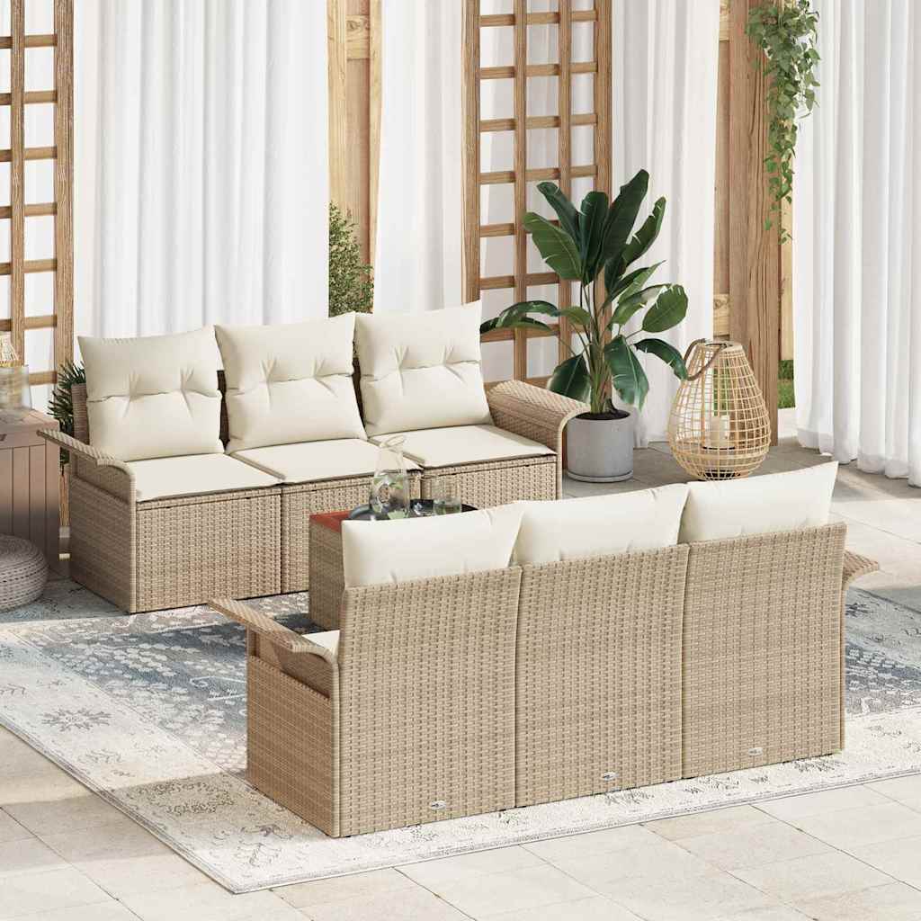 Set di divani da giardino 7 pezzi  con cuscini beige in rattan polietilene e legno di acacia. 3355943