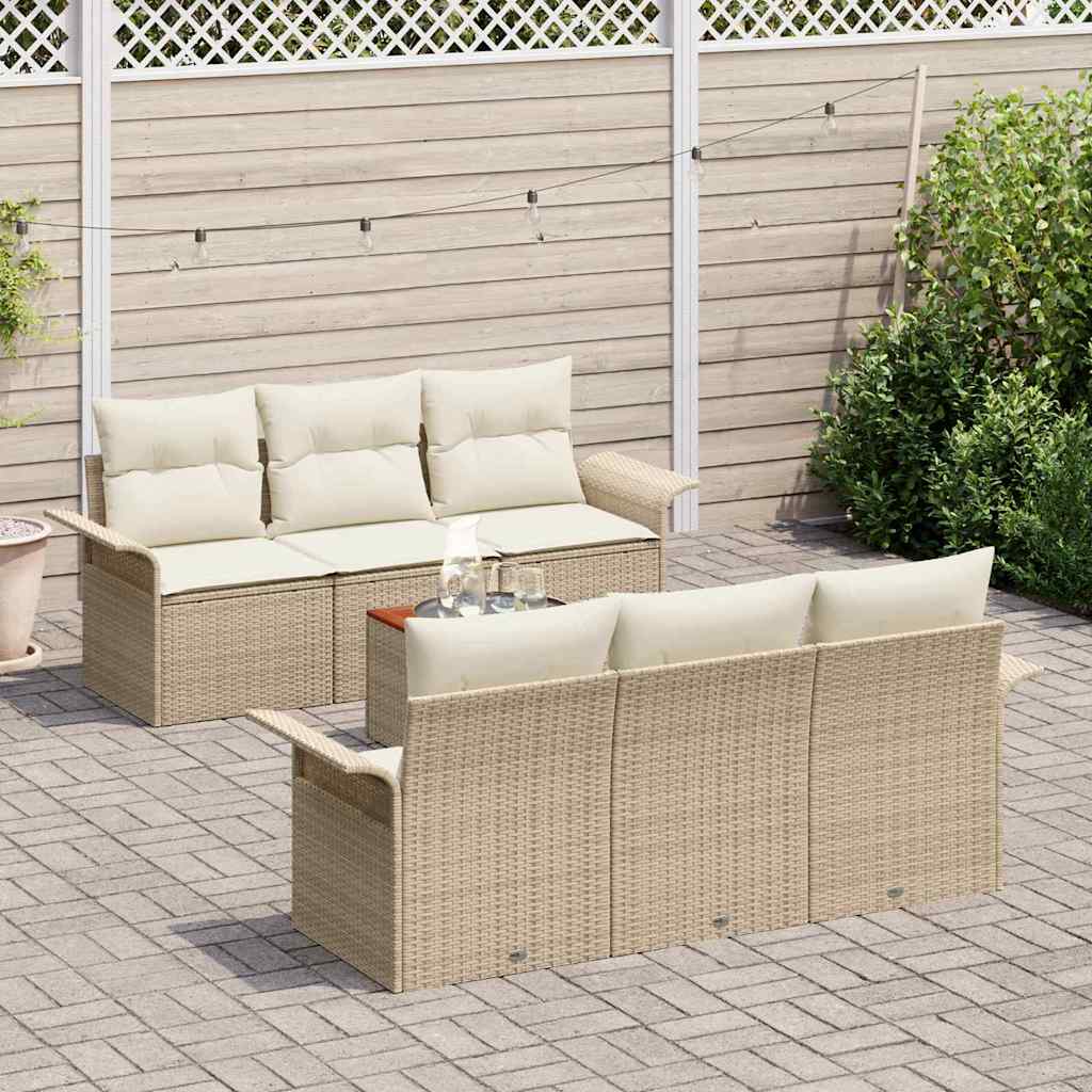 Set di divani da giardino 7 pezzi  con cuscini beige in rattan polietilene e legno di acacia. 3355943