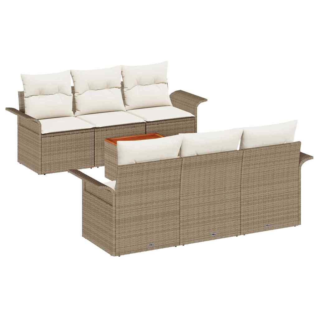Set di divani da giardino 7 pezzi  con cuscini beige in rattan polietilene e legno di acacia. 3355943