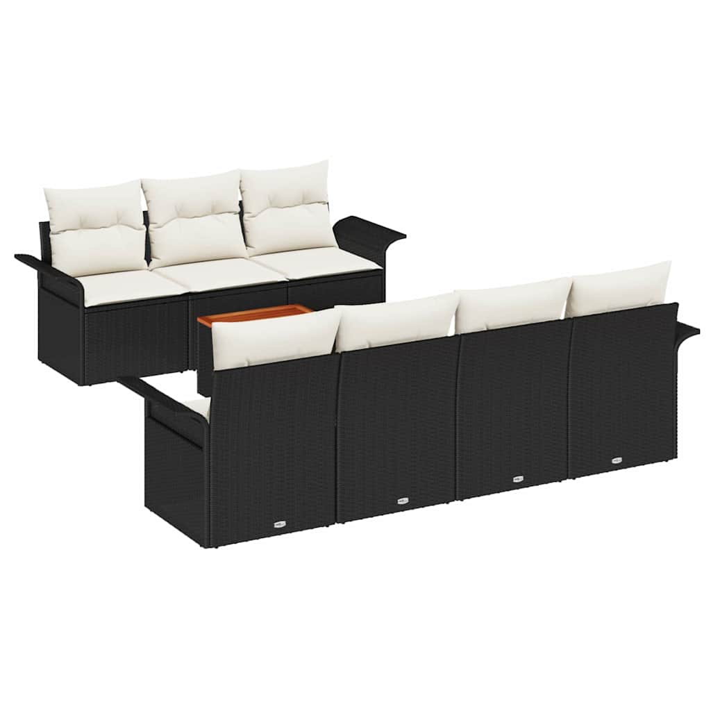 Set di divani da giardino 8 pezzi  con cuscini in rattan nero e acacia. 3355954