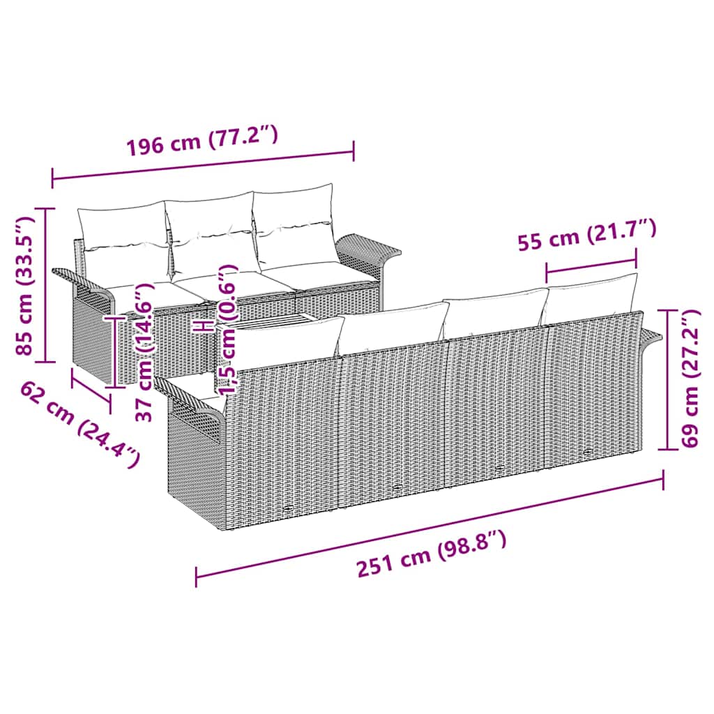 Set di divani da giardino 8 pezzi  con cuscini in rattan nero e acacia. 3355954