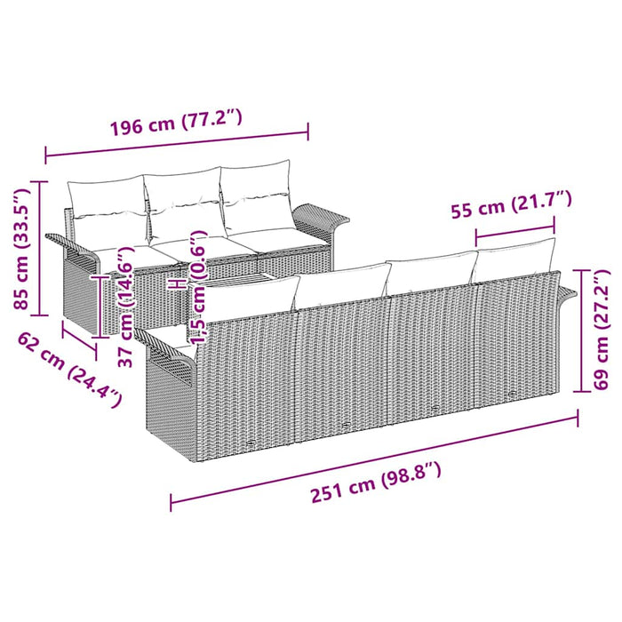 Set di divani da giardino 8 pezzi  con cuscini in rattan nero e acacia. 3355954
