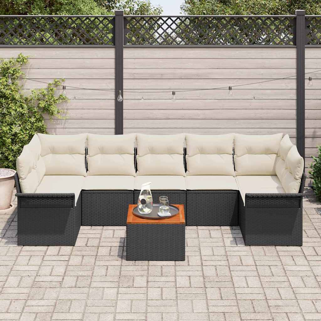 Set di divani da giardino 8 pezzi  con cuscini in rattan nero e legno di acacia 3355961