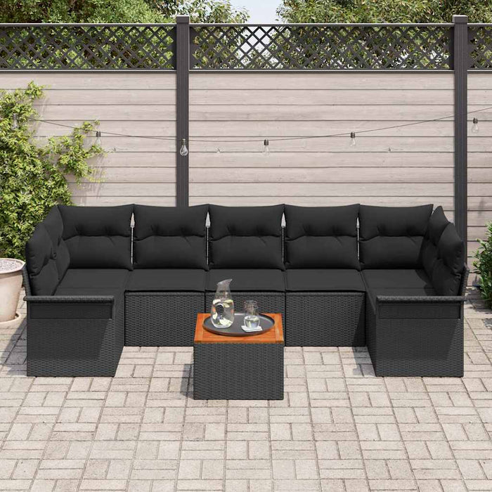 Set da giardino di 8 pezzi di  con cuscini in polirattan nero e legno di acacia 3355965