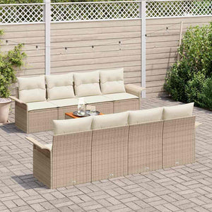 Set di divani da giardino  a 9 pezzi con cuscini beige in polyrattan e acacia. 3355971