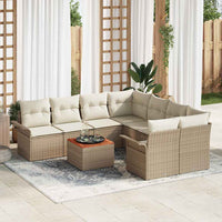 Set di divani da giardino 9 pezzi con cuscini Beige Polyrattan Acacia 3355978