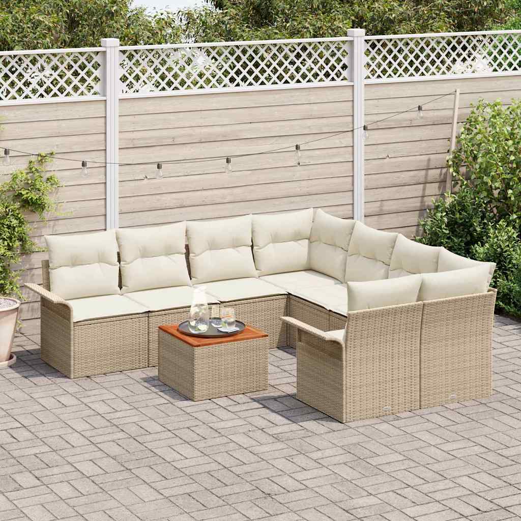 Set di divani da giardino 9 pezzi con cuscini Beige Polyrattan Acacia 3355978