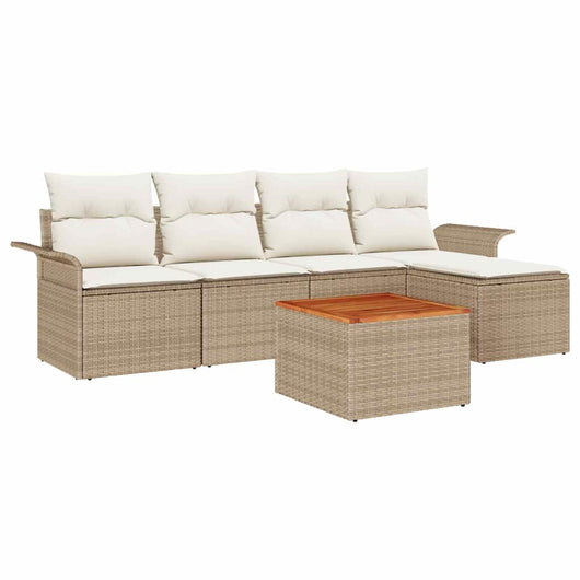 Set giardino 6 pezzi  con cuscini beige in rattan di poliestere e legno di acacia. 3355985