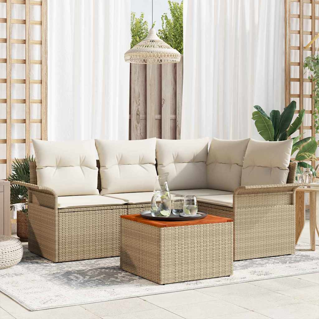 Set Giardino  5 Pezzi con Cuscini Beige in Rattan Sintetico e Acacia 3355992