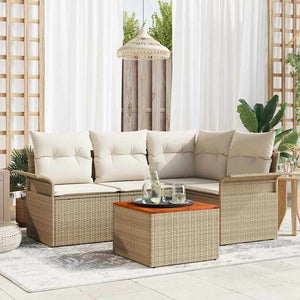 Set Giardino  5 Pezzi con Cuscini Beige in Rattan Sintetico e Acacia 3355992